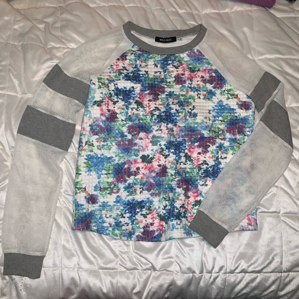 Floral Sweatshirt with Mesh sleeves